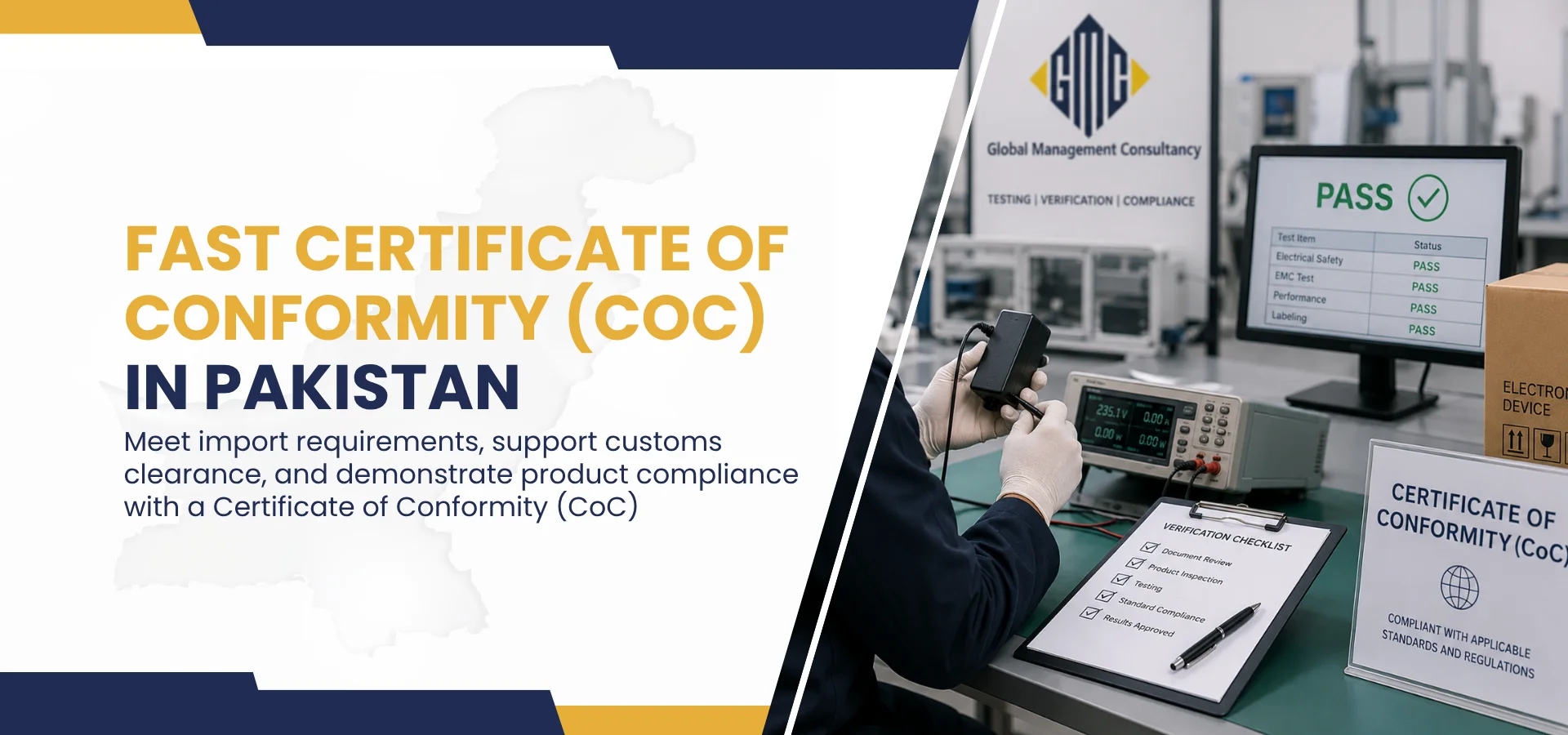 CoC certification in Pakistan Certificate of Conformity for exporters Pakistan COC consultancy Pakistan SABER certification Pakistan PVoC certification Pakistan Product conformity certificate Pakistan Export compliance certificate Pakistan COC Lahore Karachi Pakistan
