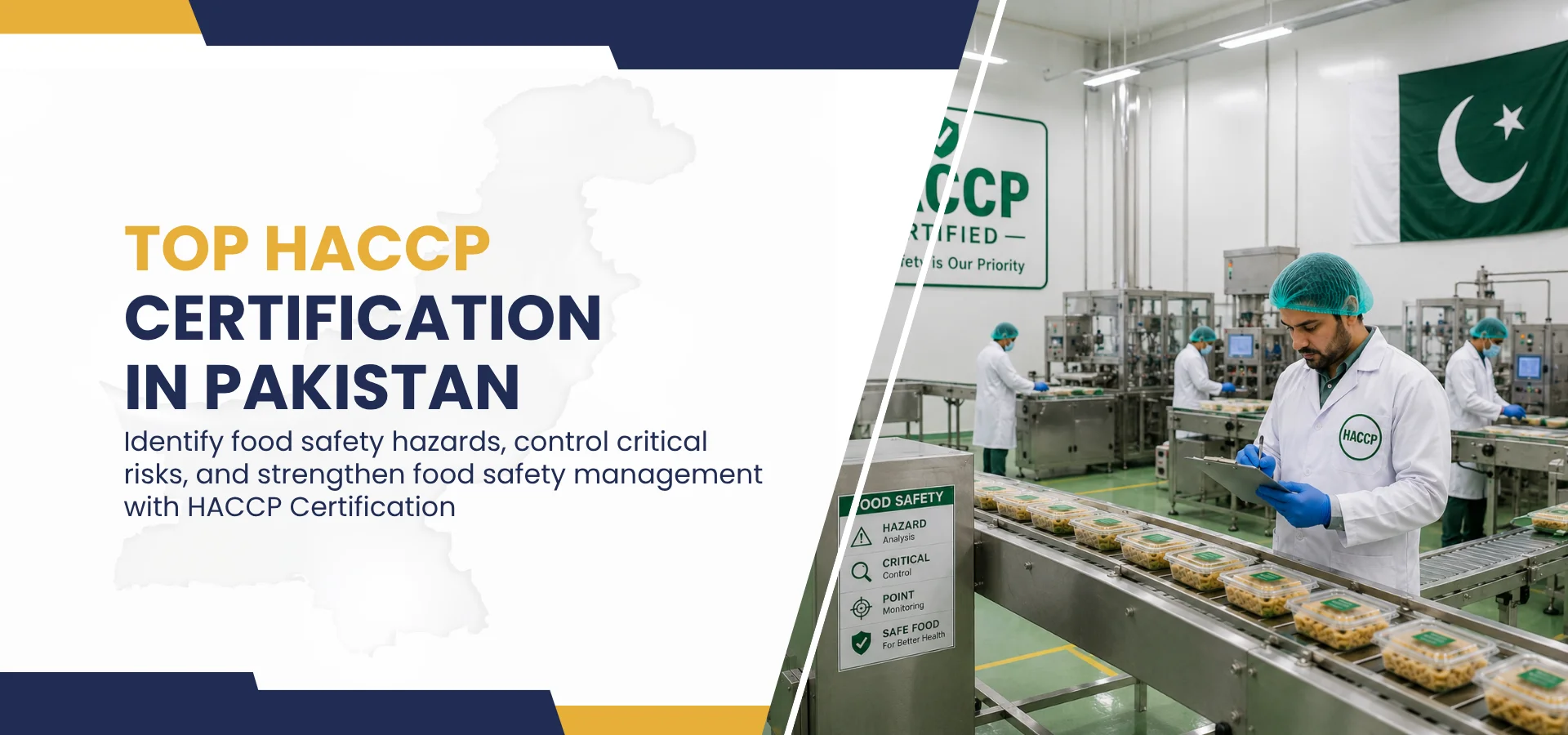 HACCP consultancy in Pakistan Food safety certification Pakistan HACCP certification Lahore HACCP certification Karachi HACCP certification Faisalabad Hazard Analysis Critical Control Points Pakistan HACCP for food exporters Pakistan Food safety management Pakistan HACCP certification in Pakistan